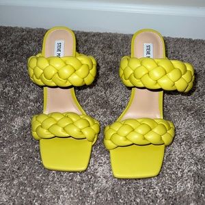 Steve Madden Bright Yellow Braided Strap Heeled Sandals